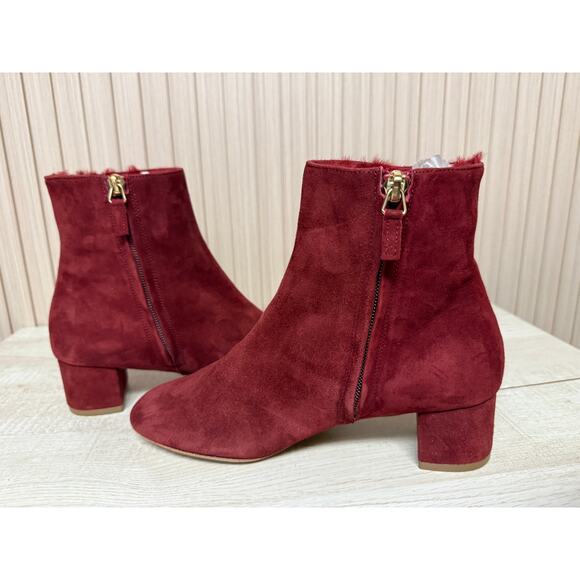 Mansur Gavriel Red Suede Heeled Ankle Boots Size 5 Women's Shoes - Picture 2 of 13